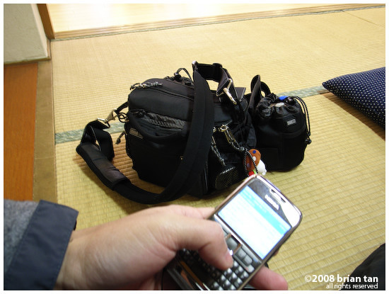 Nokia E71 'Blogging Machine' and ThinkTank Speed Demon camera carrier with lens case attached...